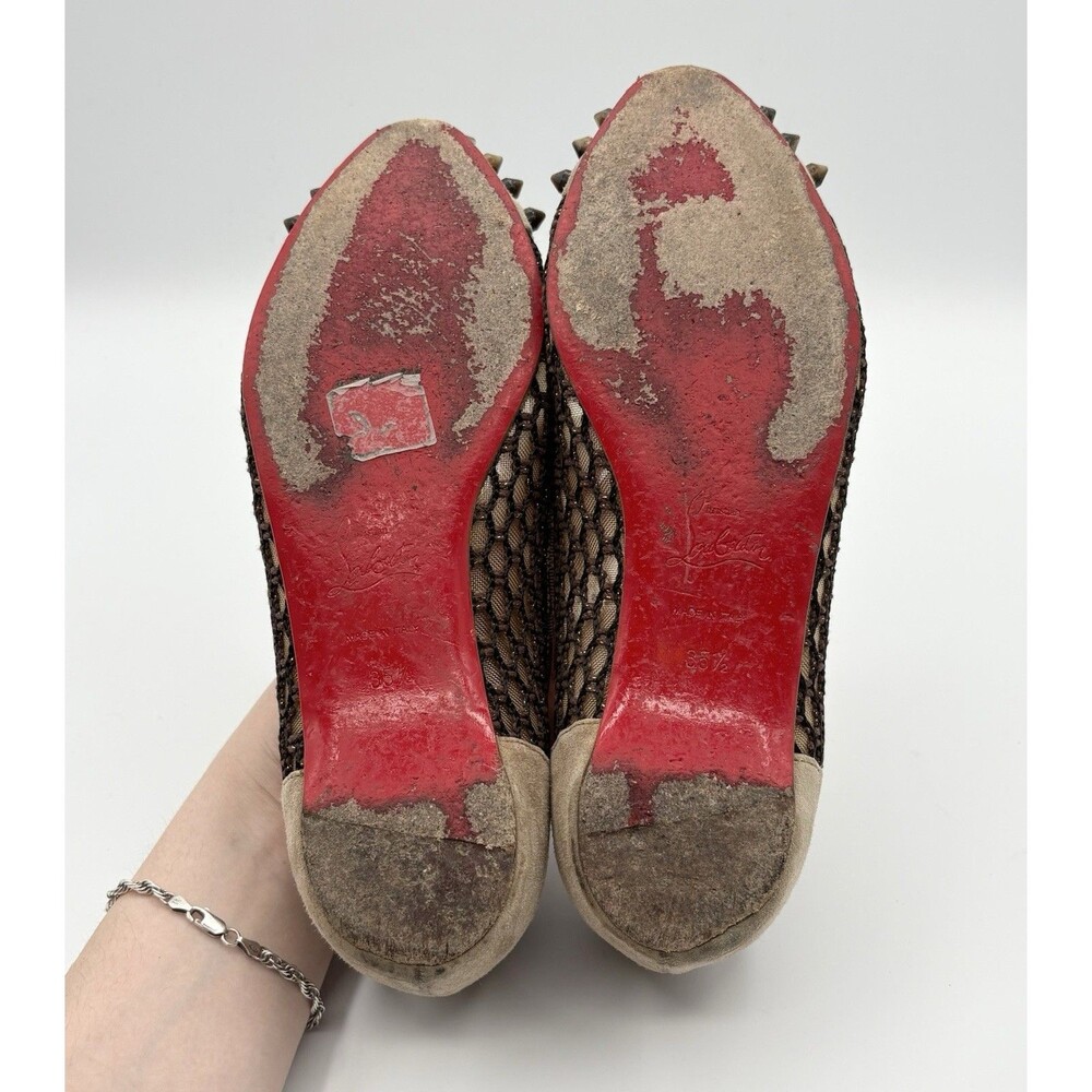 Christian Louboutin Brown Suede & Mesh Flats w/ Tortoise Spikes Sz EU 35.5 - Picture 9 of 12